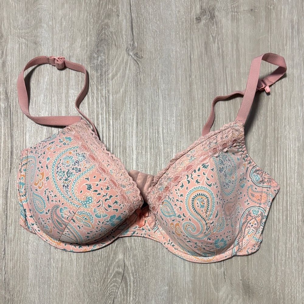 Tu Paisley Lace Trim Bra - Pink